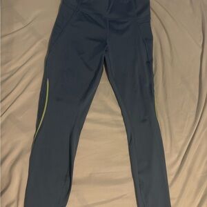 Blue Athletic Leggings with Yellow Accents